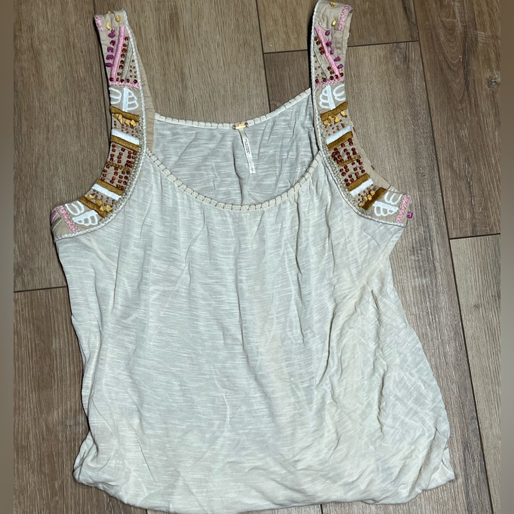 Free People Cream Tank with Embellished Straps